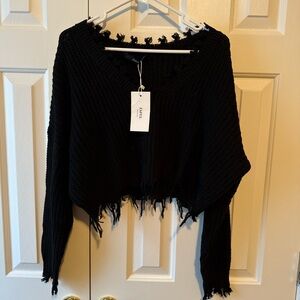 Zaful Black Distressed Women Sweater